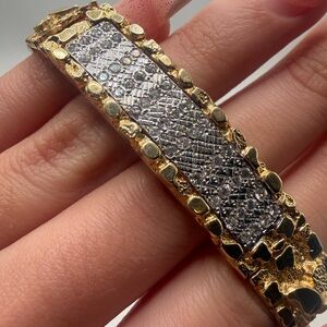 14k Gold Solid  Yellow Nugget PanelLink Bracelet (HEAVY) Diamont Natural!!